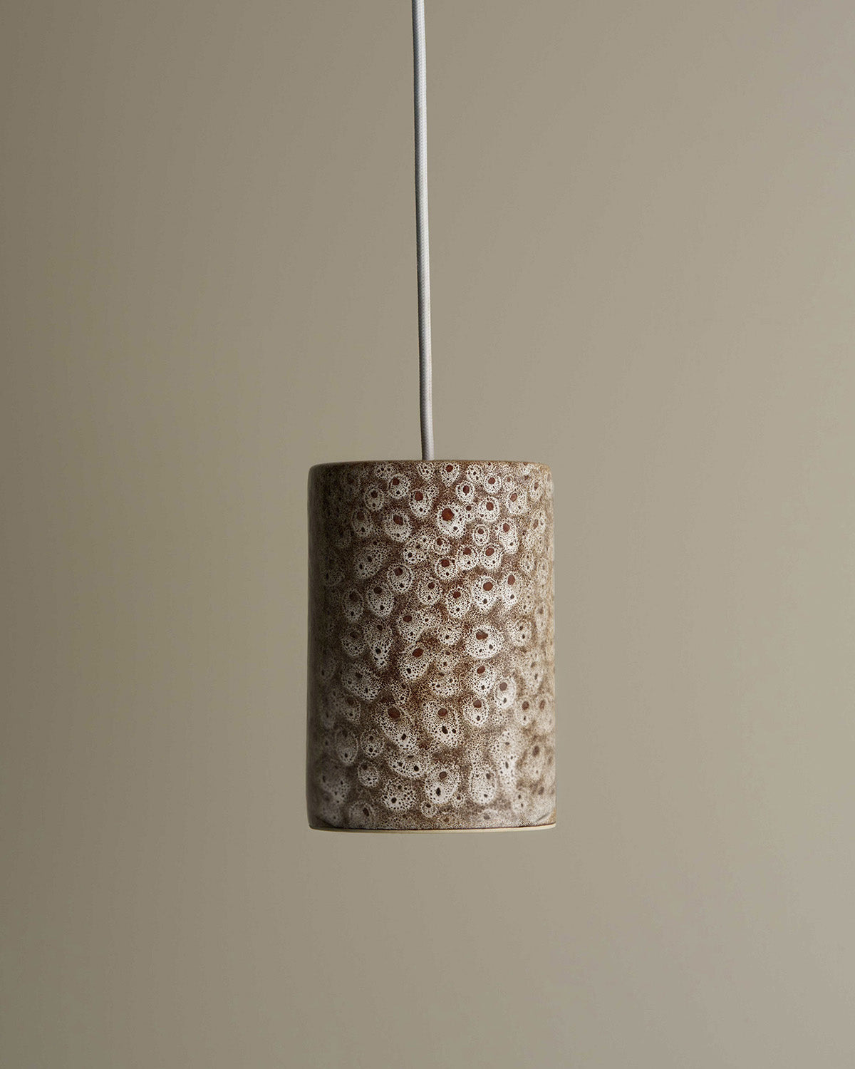 Large Ceramic Pendant Cylinder Light / White Ochre